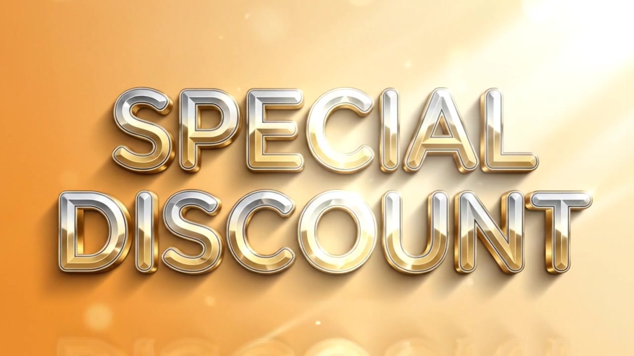 Animazione di banner testuale promozionale con sconto speciale e tipografia 3D vibrante