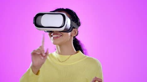 virtual reality, touch and woman in 3d metaverse