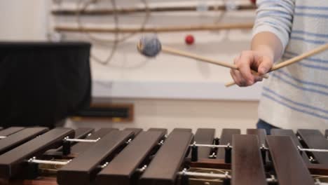 instrumento de marimba tocado por una mujer joven, frente a una cámara lenta