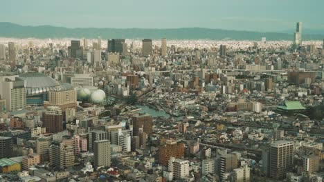 osaka, japan. aerial shot of central buildings district