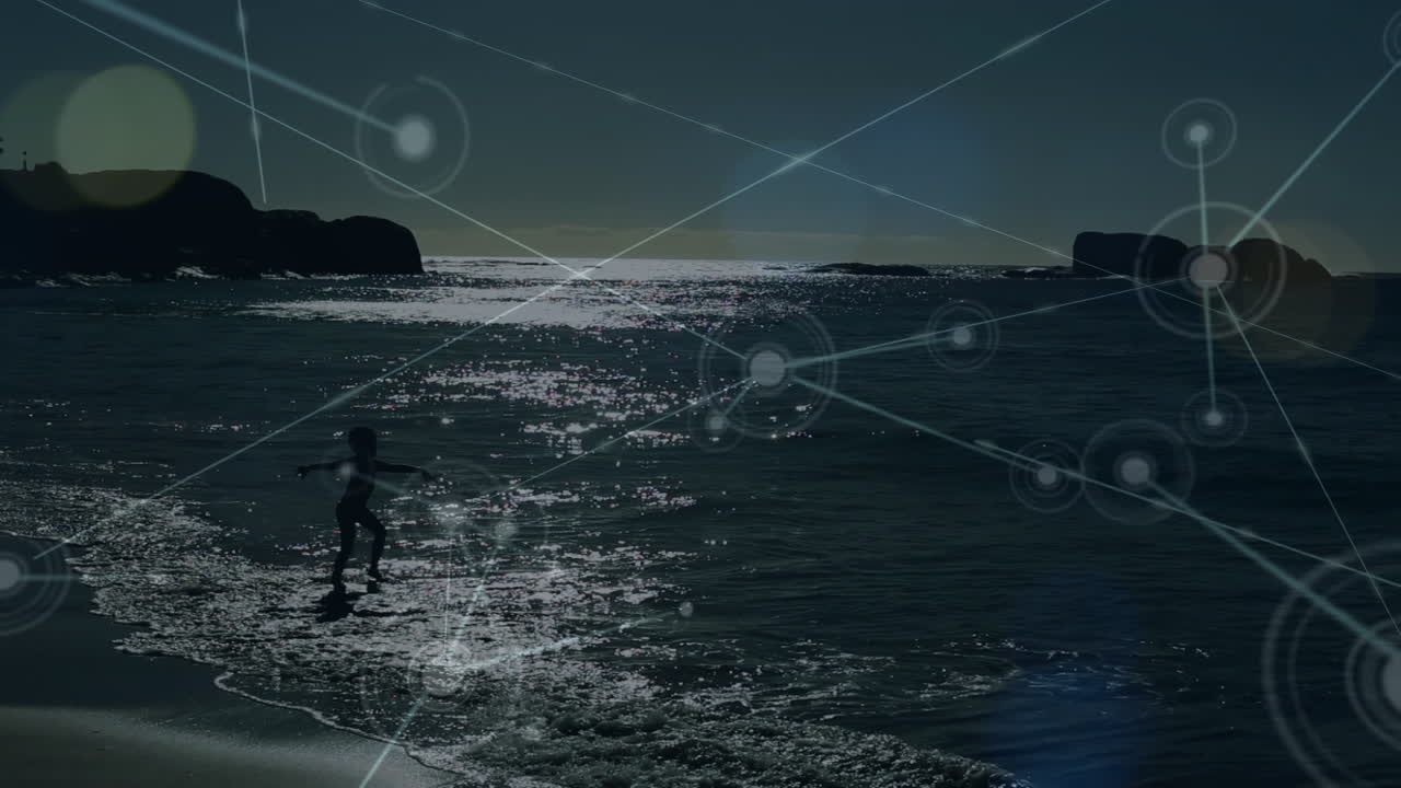 Animation of network of connections over sea coast