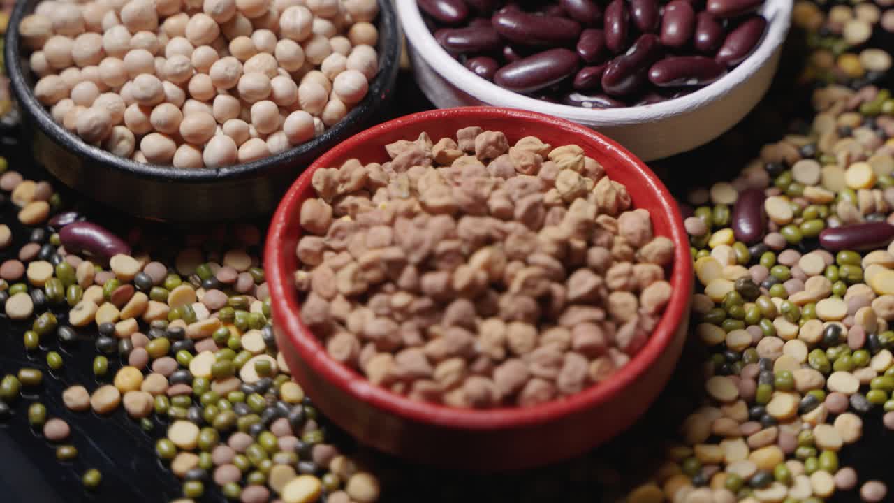 Chickpeas, lentils and peas are placed in a bowl
