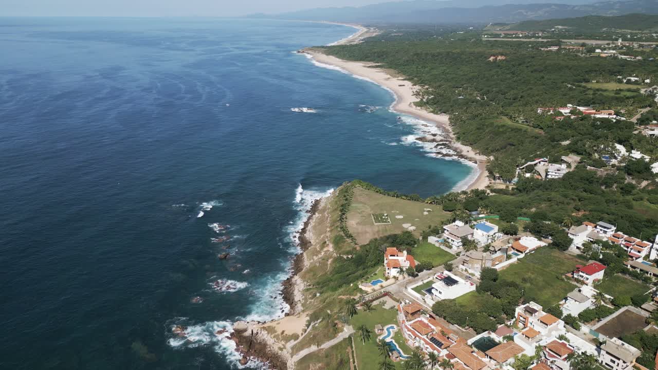 Aerial Panoramic View of Puerto Escondido Beach Town in Mexico, Pacific Ocean and Landscape, Mexican Summer