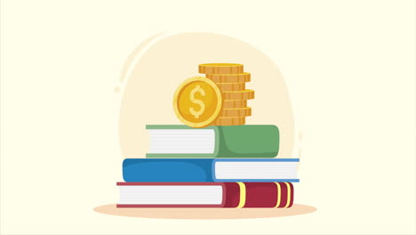 pile text books with coins animation