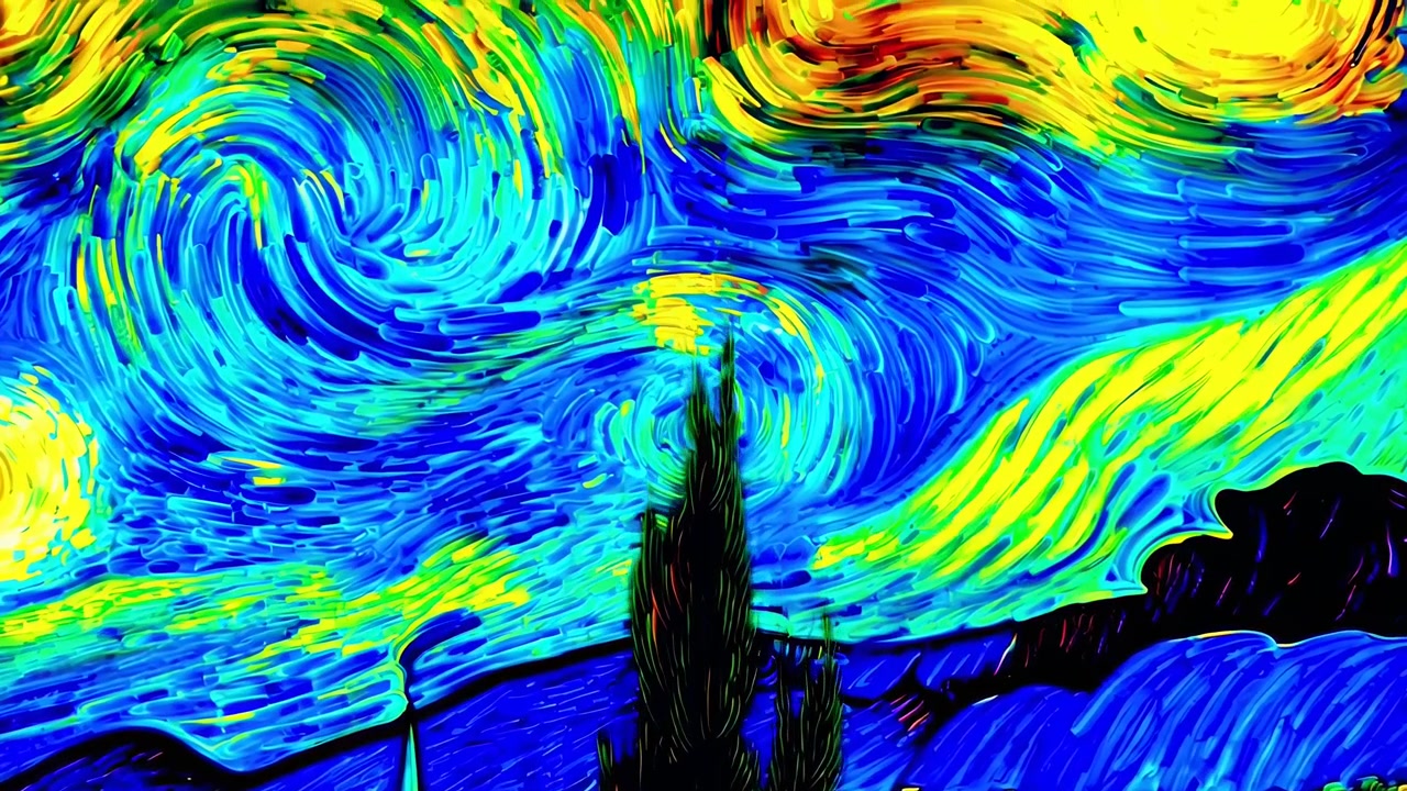 Animazione psichedelica del dipinto Notte stellata