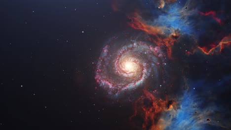 spiral galaxy and moving nebula clouds in the dark universe