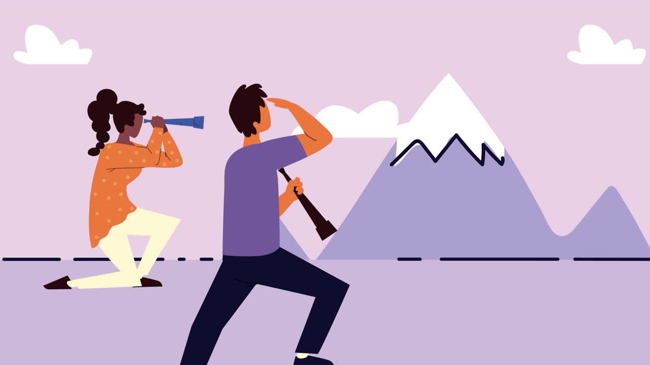 산에서 미래를 바라보는 부부