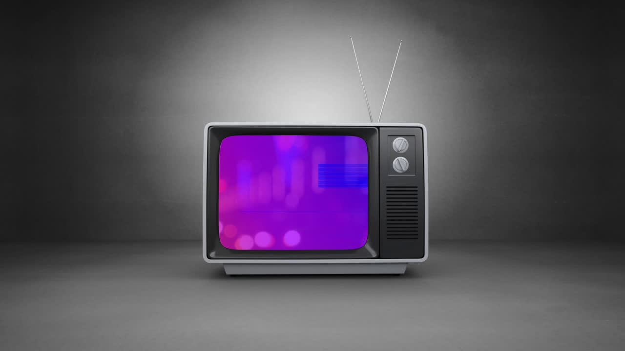 Animazione di rettangoli colorati sfarfallanti con glitch su uno schermo televisivo vintage