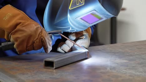 welding metal structure in a shop