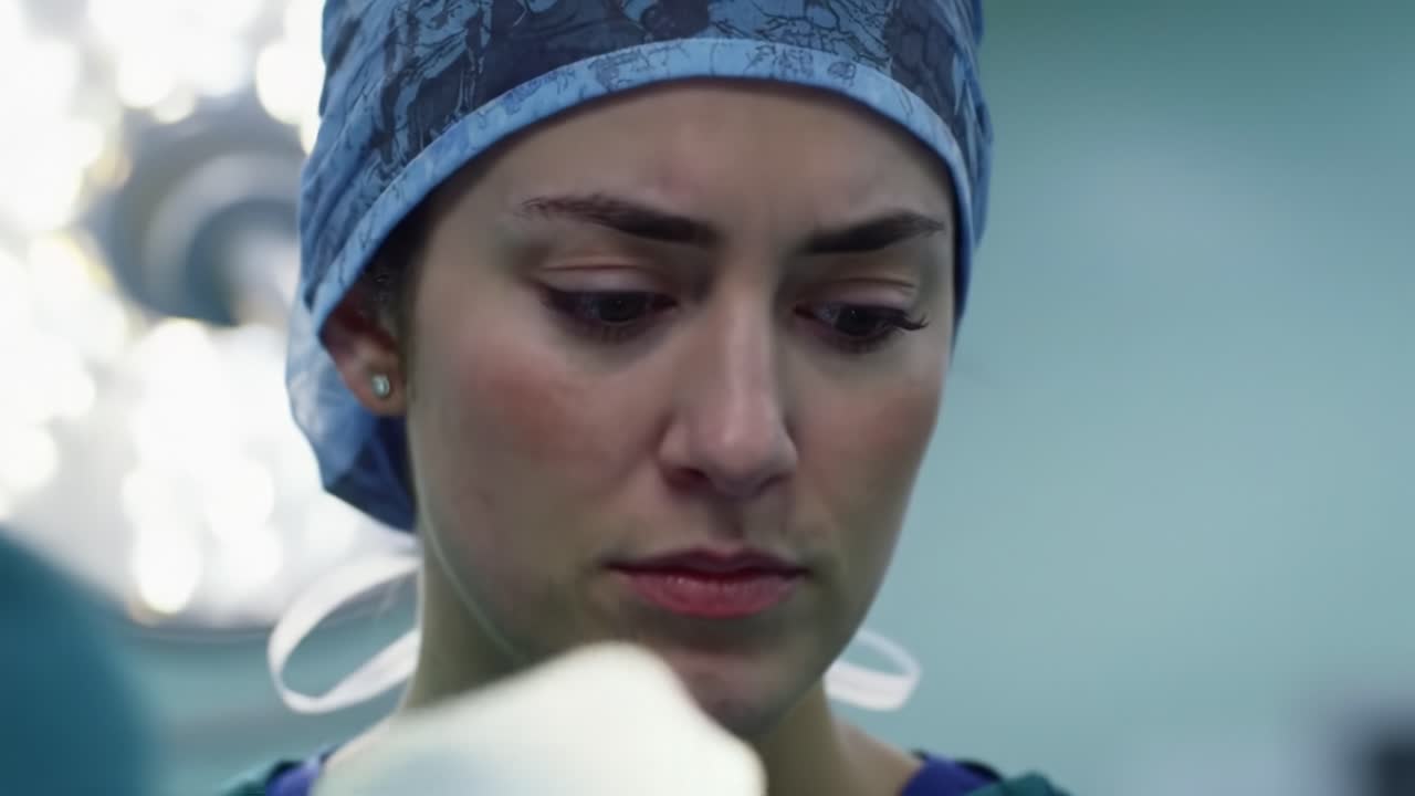 A focused surgeon in scrubs and a surgical cap stands ready for an important surgical procedure in the operating room. The atmosphere is tense as the team prepares.
