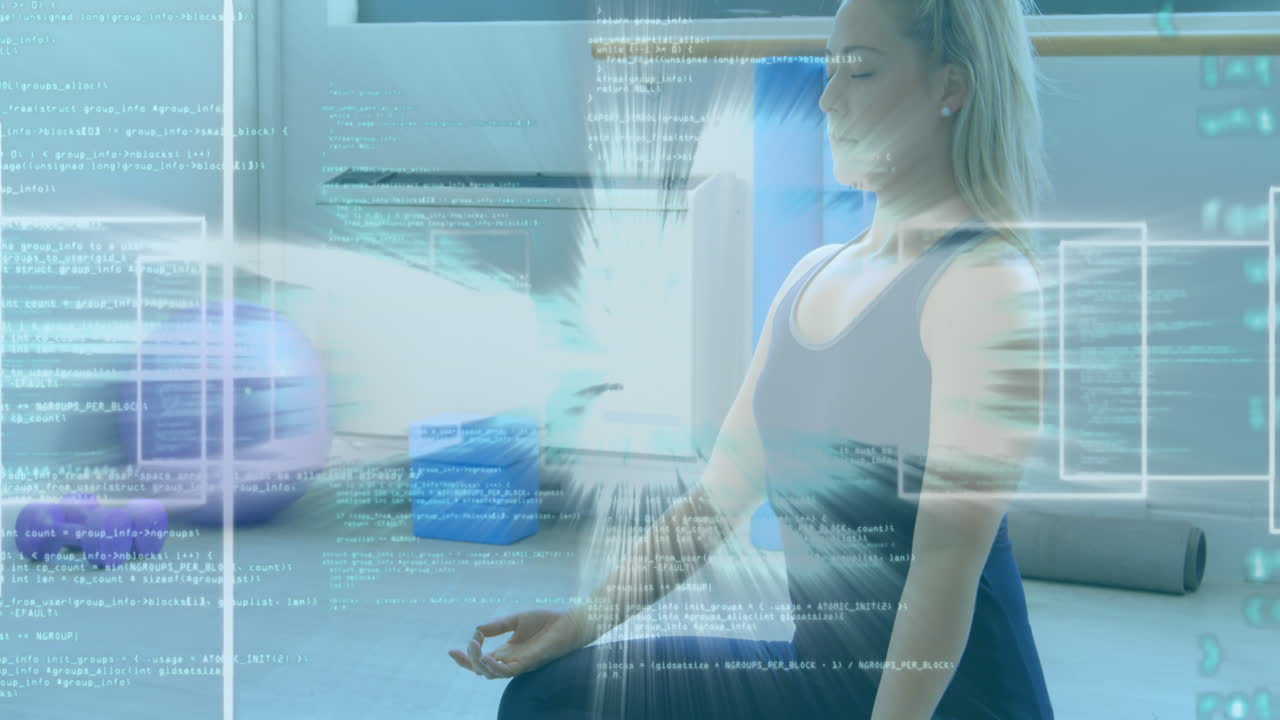 animación de datos y estadísticas y gráficos sobre mujeres caucásicas que meditan