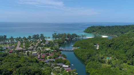 Drone-shot-of-estuary-on-tropical-island