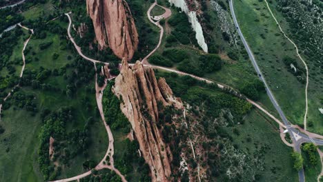 top down aerial view of garden of the gods in colorado