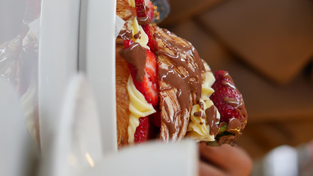 Croissant con fragole e cioccolato