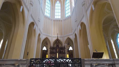 gothic interior of the cathedral of assumption in kutná hora, czech republic, featuring tall arches