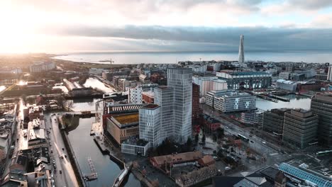 Drone-footage-of-Malmo,-Sweden