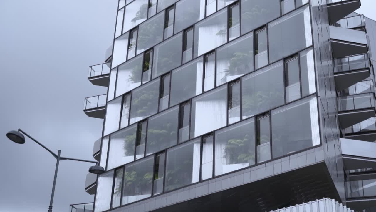 edificio de apartamentos moderno con paredes verdes