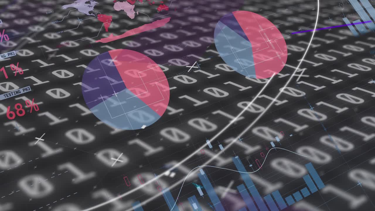 анимация сканирования, двоичного кодирования и статистической записи на черном фоне