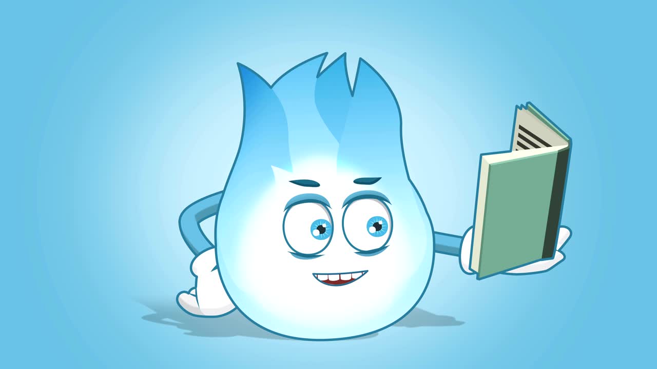 Fiamma di gas cartone animato che legge un libro con animazione del viso Alpha Matte