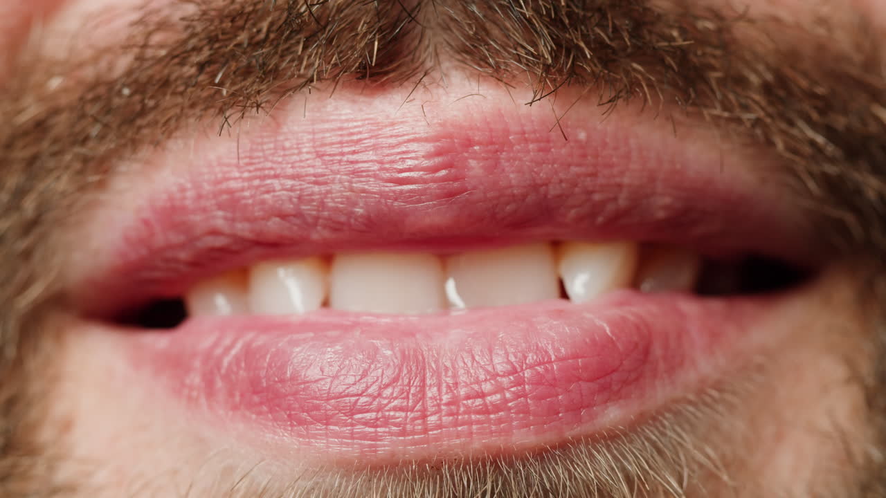 Close-up of a man's mouth and beard