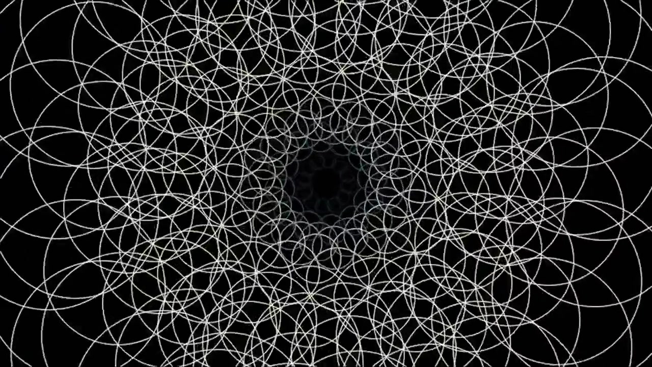 Animazione geometrica astratta di cerchi bianchi pulsanti.