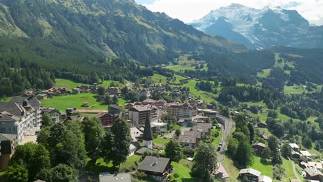 sliding aerial view over wengen, switzerland