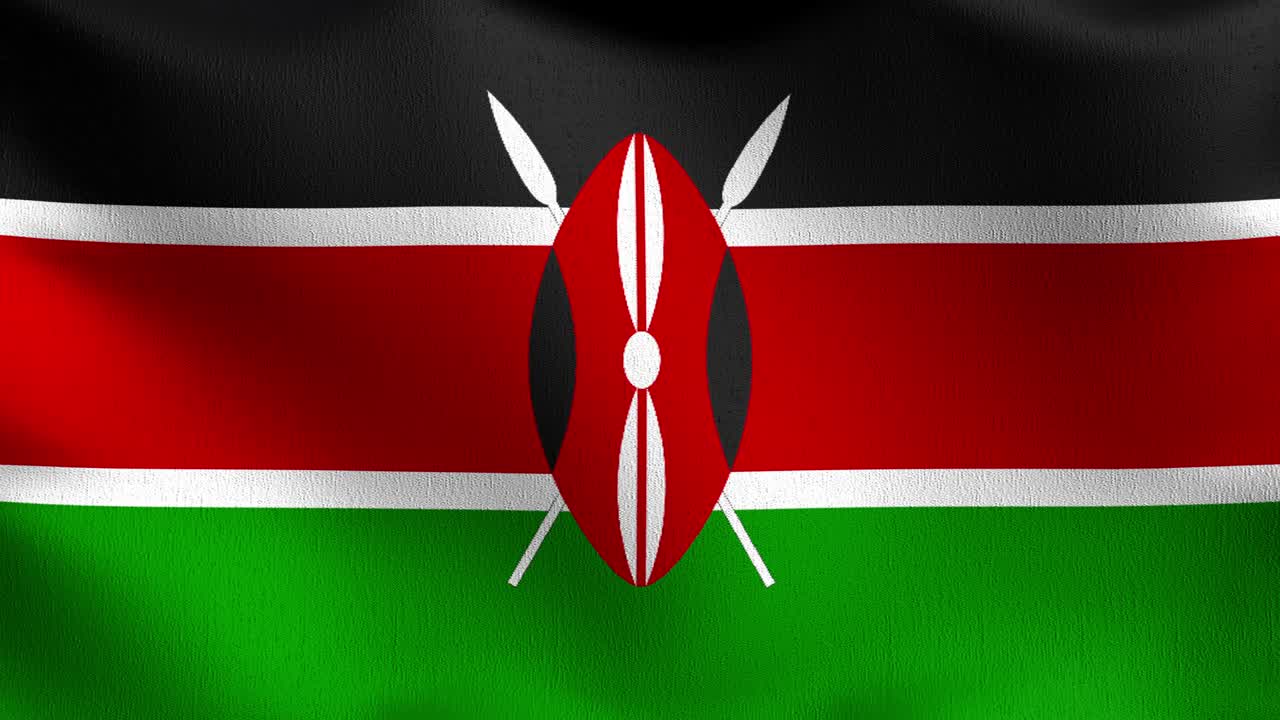 4k vdo: 바람에 날아다니는 케냐 국기, 공식 애국적 추상 디자인, 3d 렌더링, 흔들리는 기호의 일러스트레이션