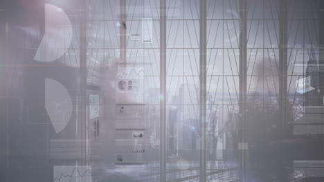 animación del procesamiento de datos financieros en oficinas modernas