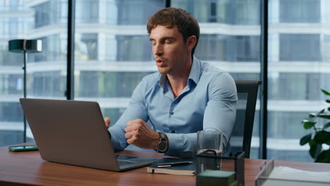 angry director meditating in yoga pose office. furious man trying concentrate