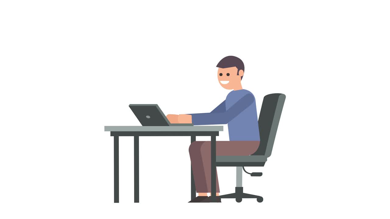 Man Character Work From Laptop Workplace Isolated Cartoon Animation