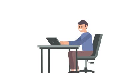 man character work from laptop workplace isolated cartoon animation