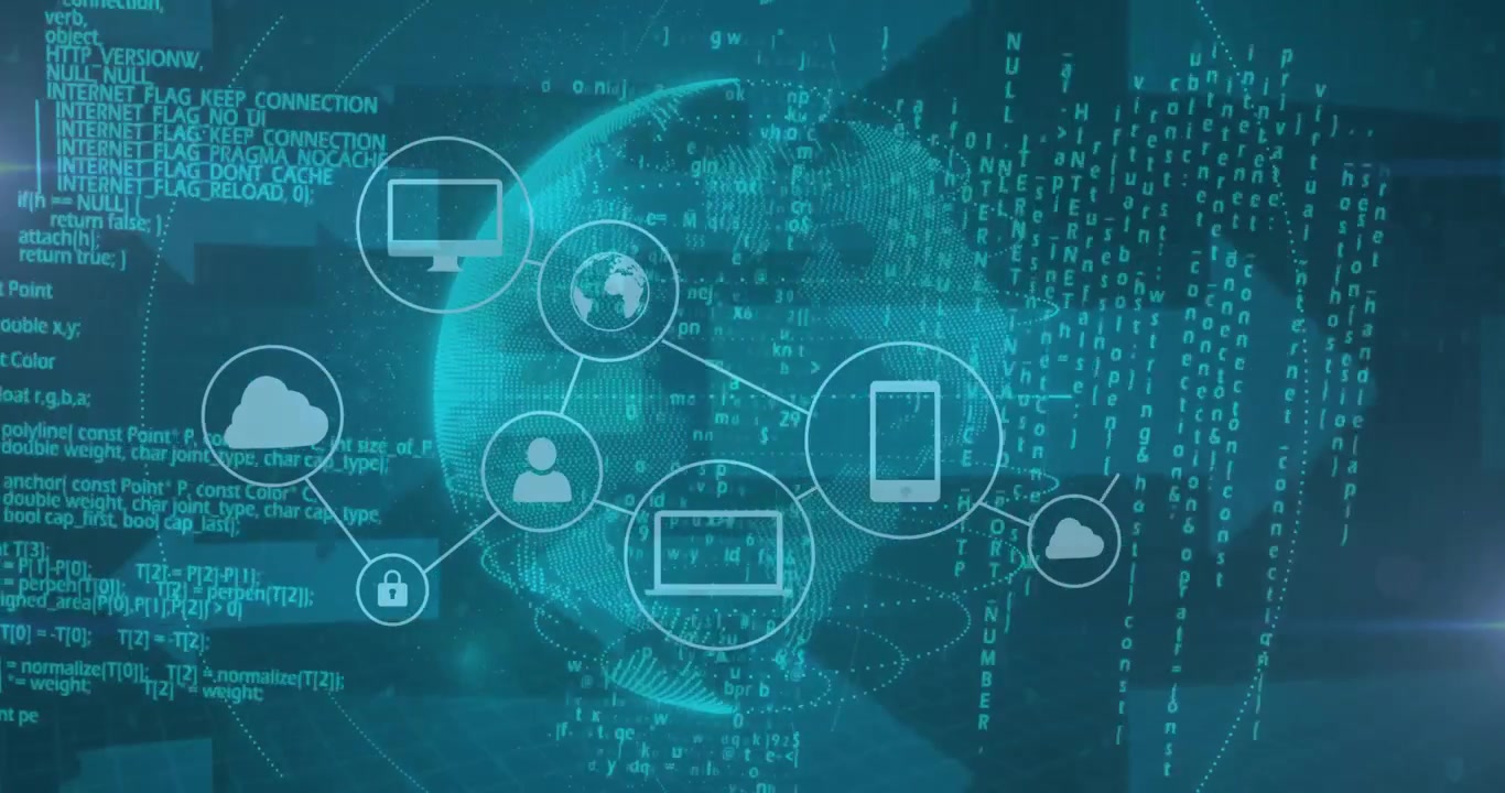 Digital Globe with Connected Technology Icons and Data Streams
