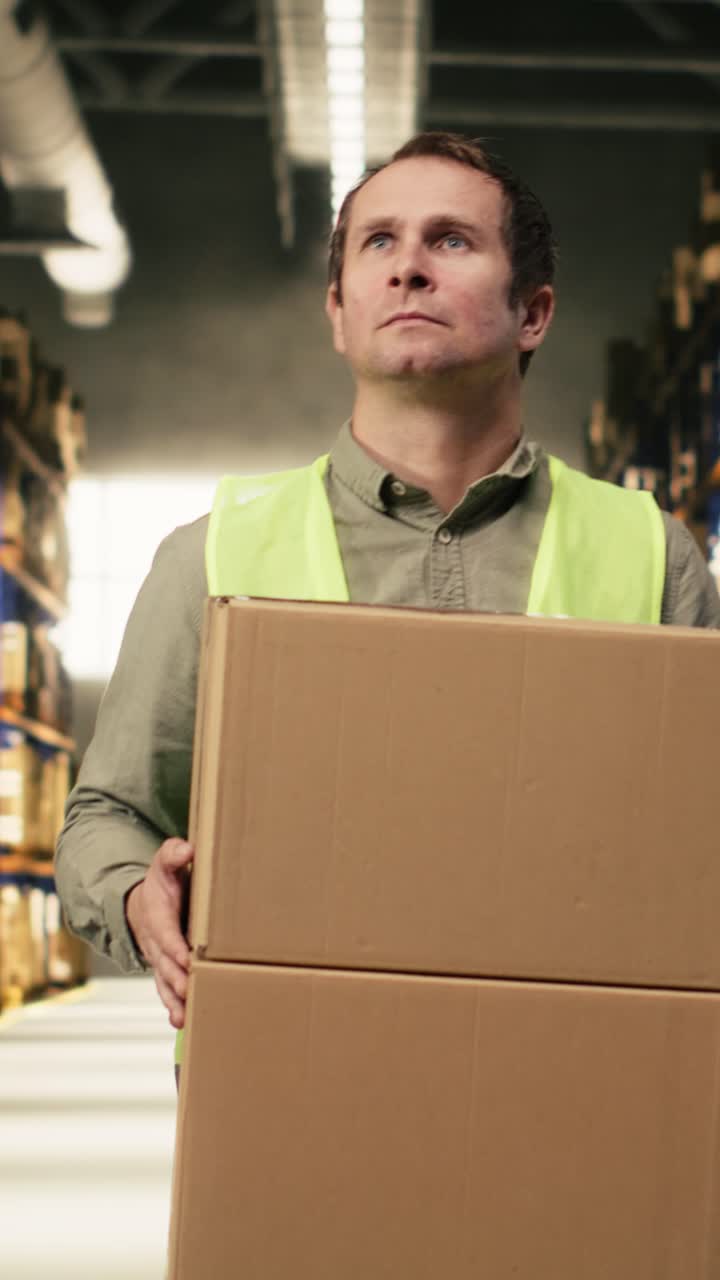 Vertical Video Depot Personnel Overseeing Packages And Boxes For Order Details