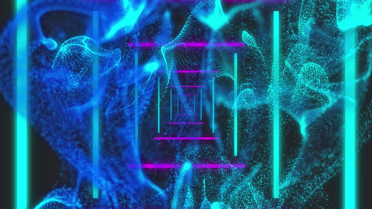 검은색 배경에 있는 다채로운 모양의 애니메이션