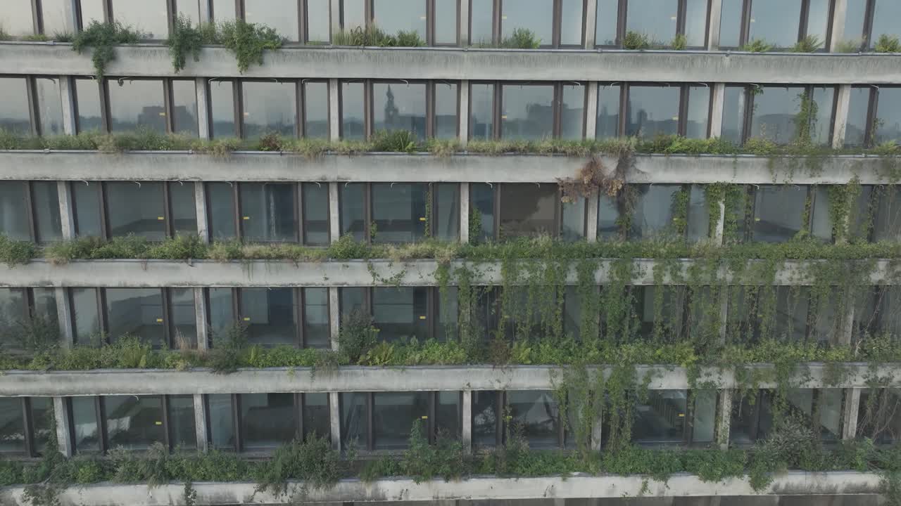 Aerial Drone Shot Krakow Poland Abandoned Soviet Brutalist Structure Hala Forum at Sunrise