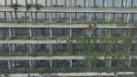 aerial drone shot krakow poland abandoned soviet brutalist structure hala forum at sunrise