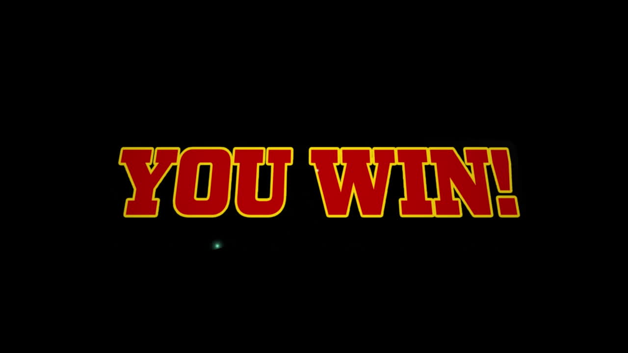Animation of you win text on black background