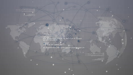 animación del procesamiento de datos y red de conexiones en el mapa del mundo y el globo