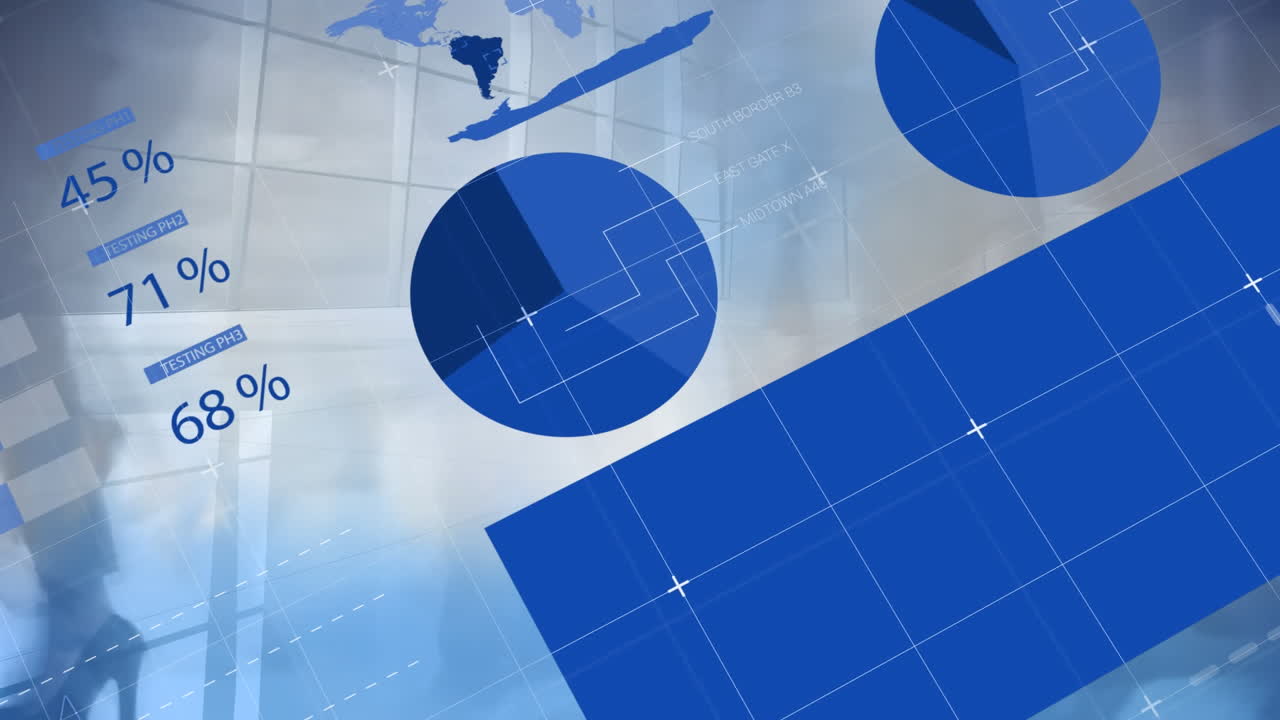 사무실에서 는 사람들의 낮은 부분에 대한 통계 데이터 처리의 애니메이션