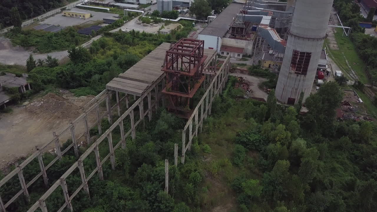 Aerial footage of structures of abandoned buildings