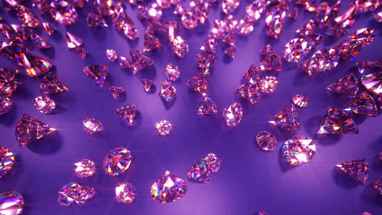 рассеянные фиолетовые аметистовые драгоценные камни 3d рендеринг бесперебойной циклической анимации