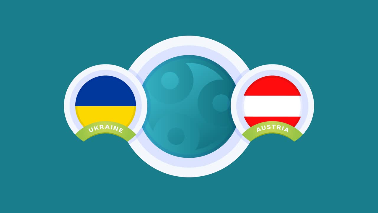 우크라이나 vs 오스트리아 경기 축구 비디오 애니메이션 축구 2020 챔피언십 경기 폴에 국가 발 대 팀 인트로 스포츠 배경, 경쟁 4k 애니메이션