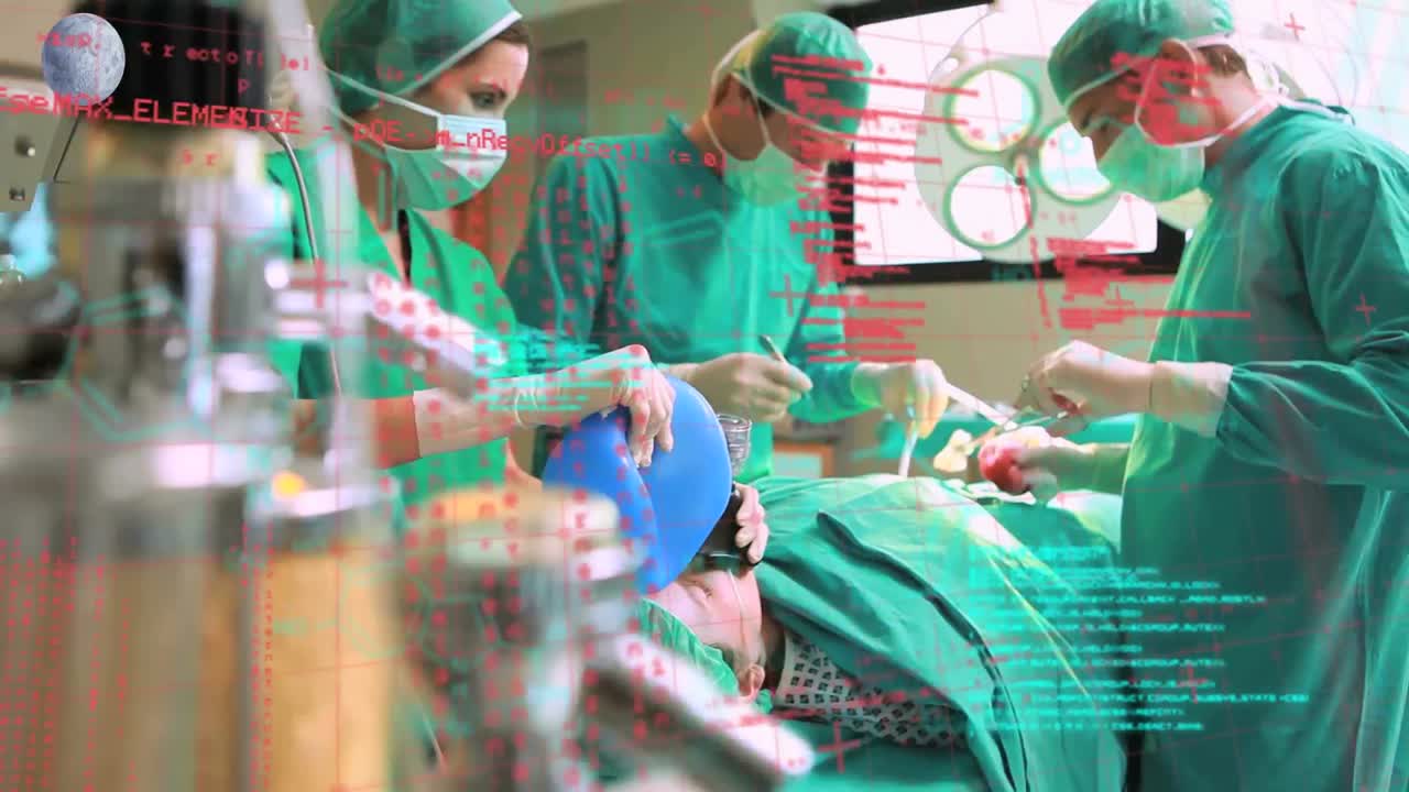 수술실에서 다양한 외과의사에 대한 데이터 처리의 애니메이션