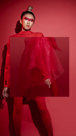 avant-garde fashion editorial in red