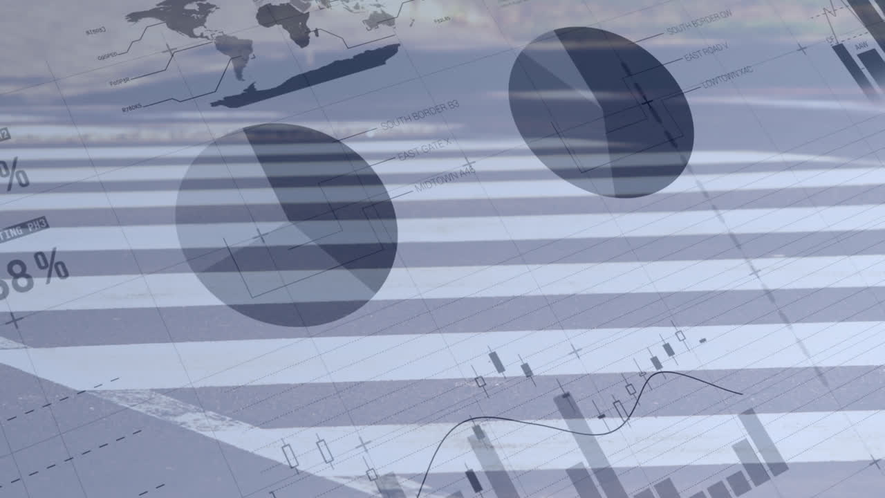 4k 배경에 금융 데이터와 함께 걸어가는 사람들