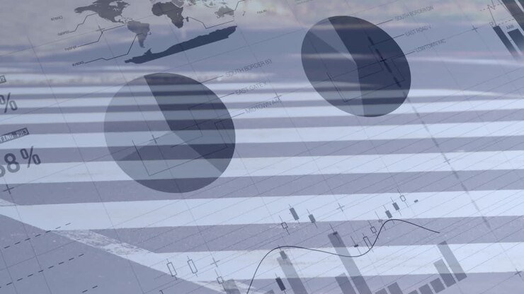 Walking people with financial data in the background 4k