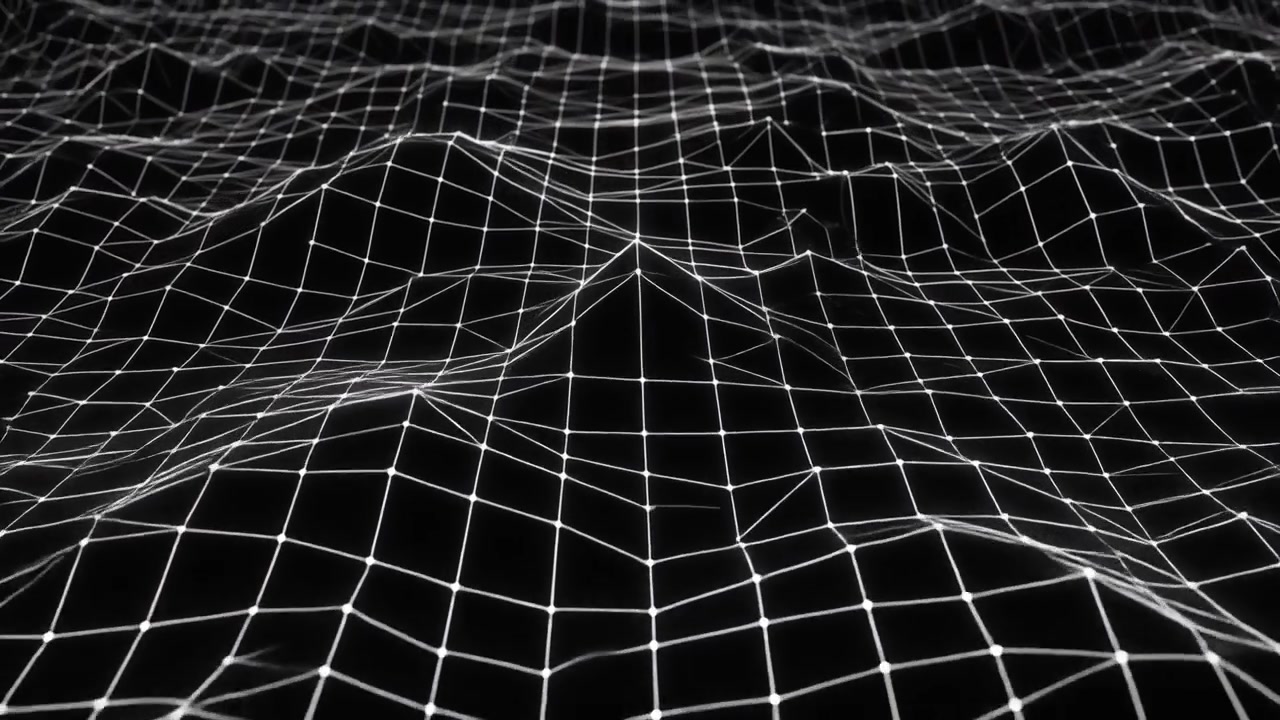 Abstract Digital Wireframe Landscape Moving in Waves