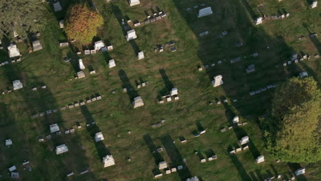 aerial view of a cemetery at dusk. shot in upstate new york on a summer evening.