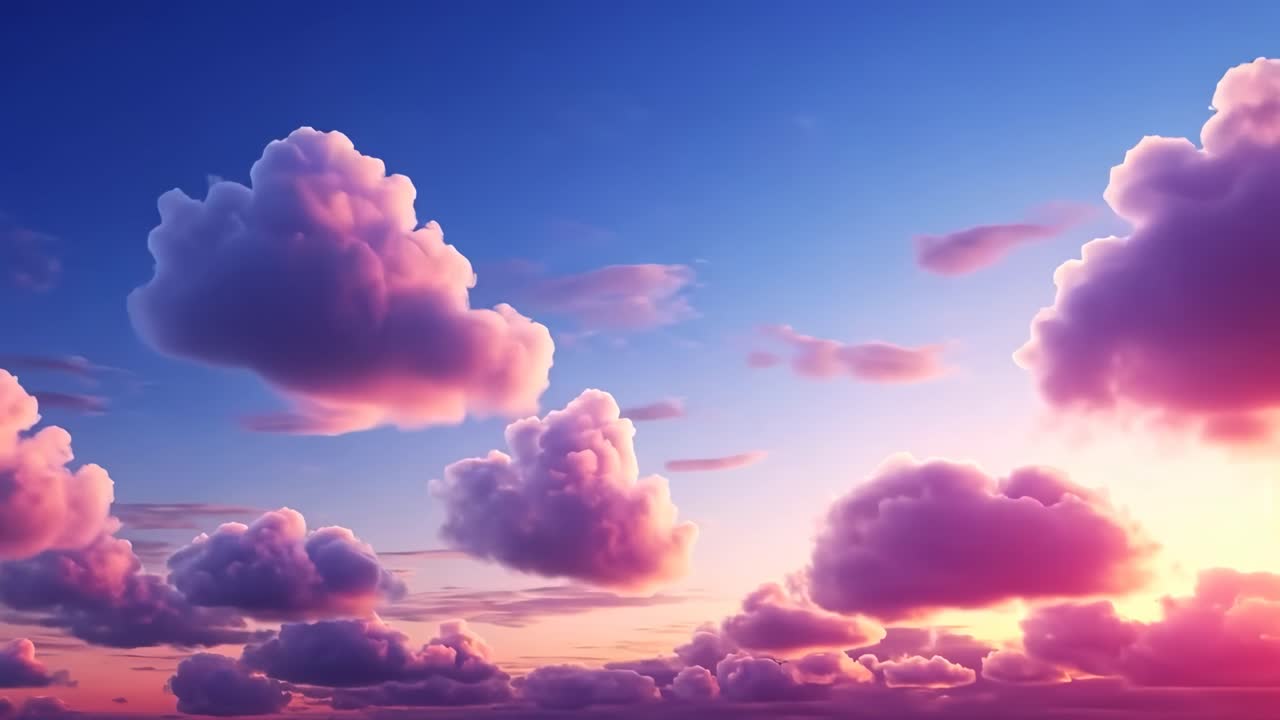 A vibrant sunset sky with pink and purple clouds captured from a low-angle perspective
