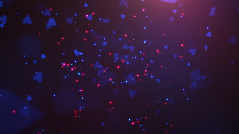 fly blue hearts and red glitters in romantic sky